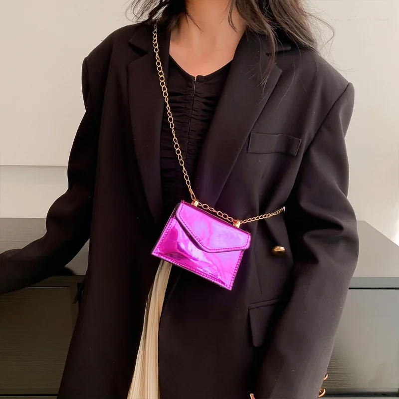 New Dazzling Laser Mini Cute Chain Lipstick Bag Makeup Small Square Bag Fashion Personality Shoulder Crossbody Coin Pouch