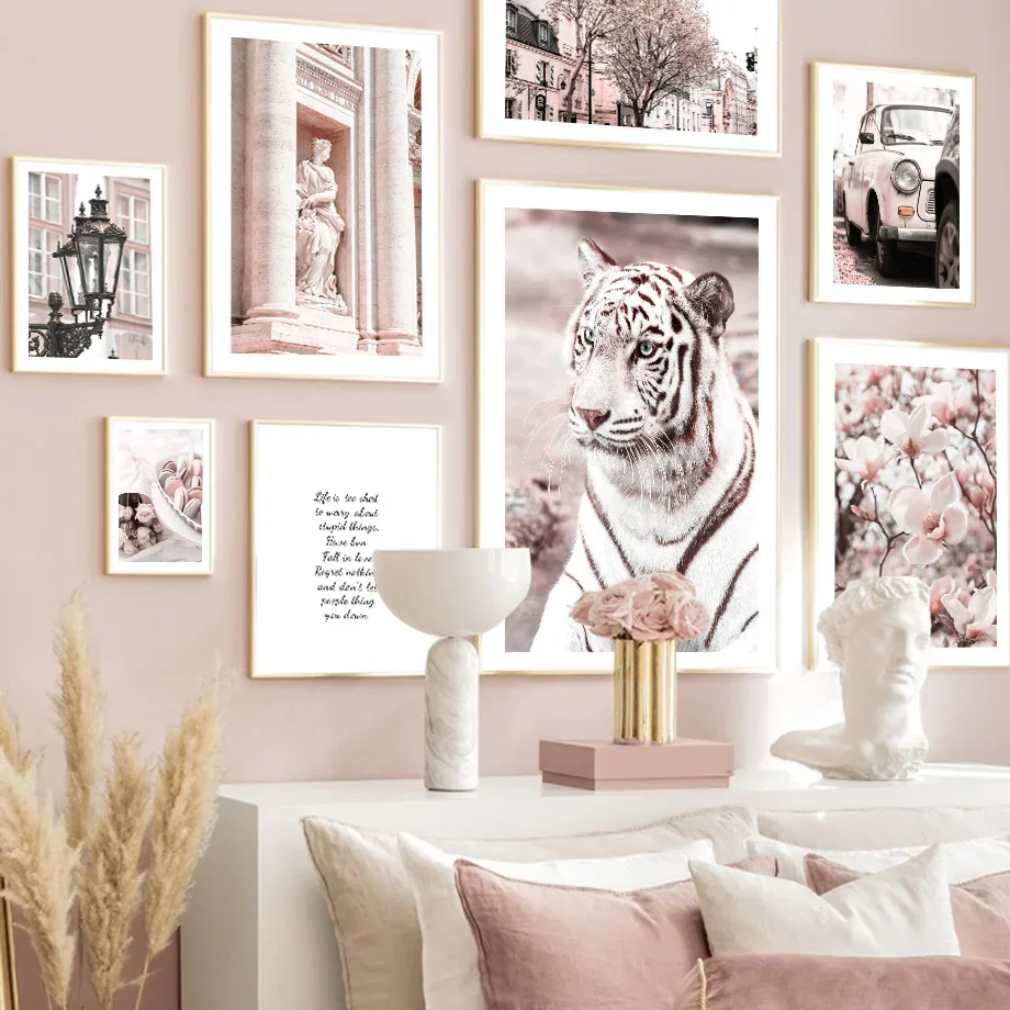 

Pink Orchid Tiger Sculpture Quote Landscape Car Wall Art Canvas Painting Nordic Posters And Prints Wall Pictures For Living Room
