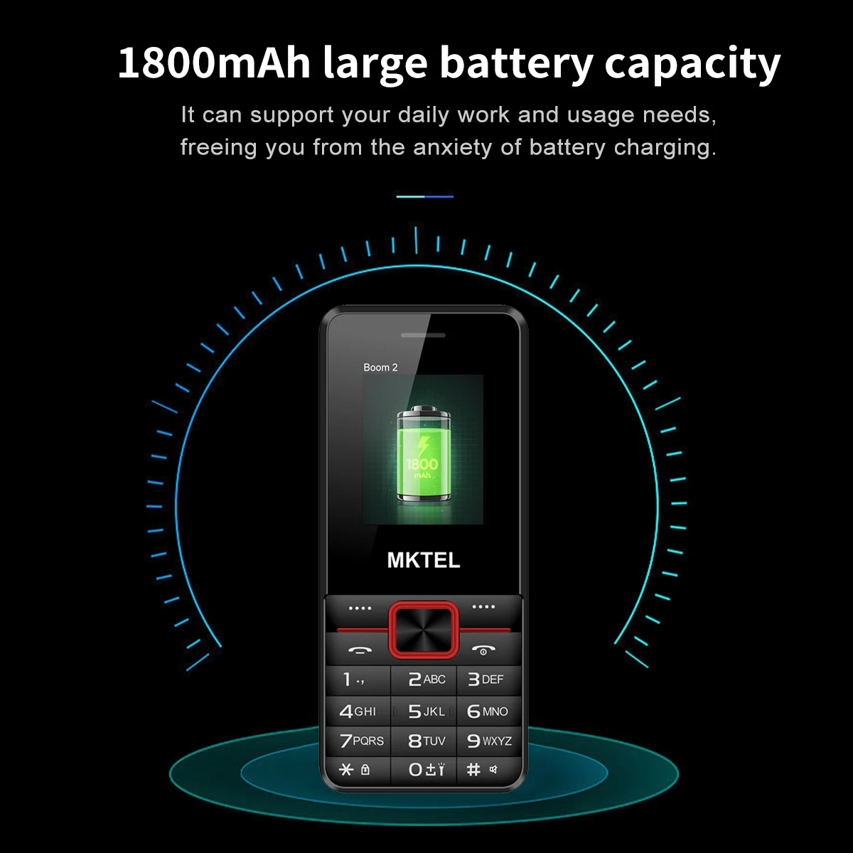 MKTEL BOOM 2 Feature Phone 1.77" Display 1800mAh Battery MP3 MP4 FM Radio Dual SIM Dual Standby Loud Speaker Torch Senior Phone 3