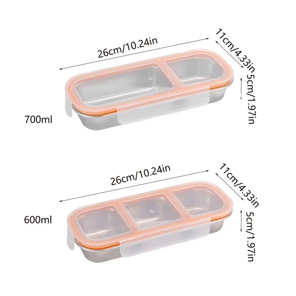 누수 방지 스테인레스 스틸 도시락 상자 재사용 가능한 2/3 칸 식품 저장 용기 밀봉된 600/700 Ml 용량 조미료 트레이