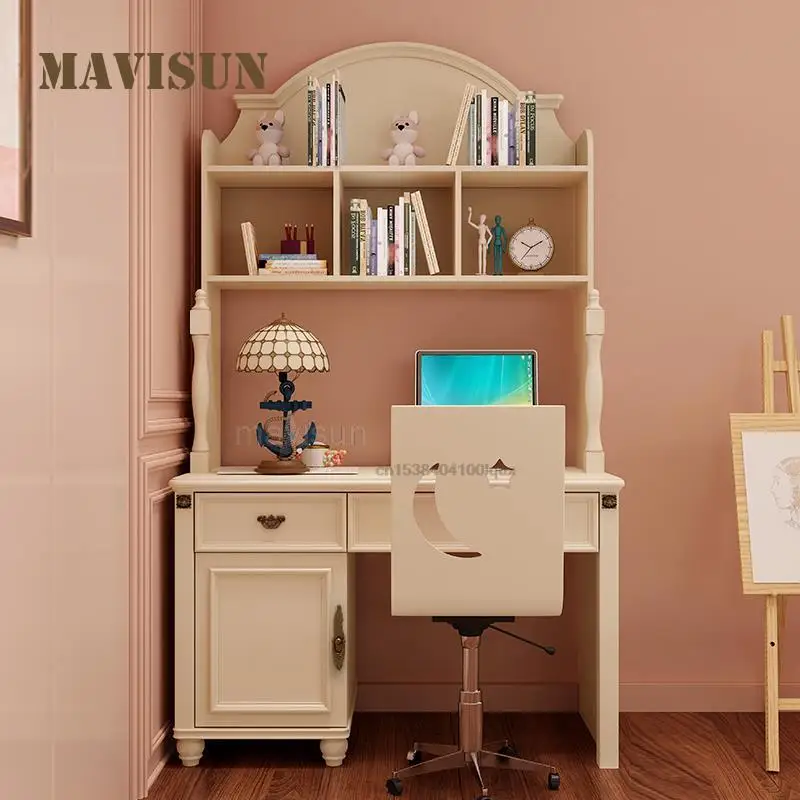 Modern Simple Student Writing Desk American White Computer Desk Combination With Storage Drawers Space Saving Furniture Set