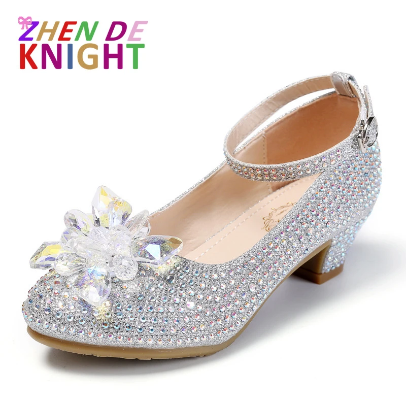 Princess Girls Party Shoes Children Sandals Sequins High Heels Shoes Diamonds Girls Sandals Peep Toe Crystal Kids Dress Shoes girl princess shoes