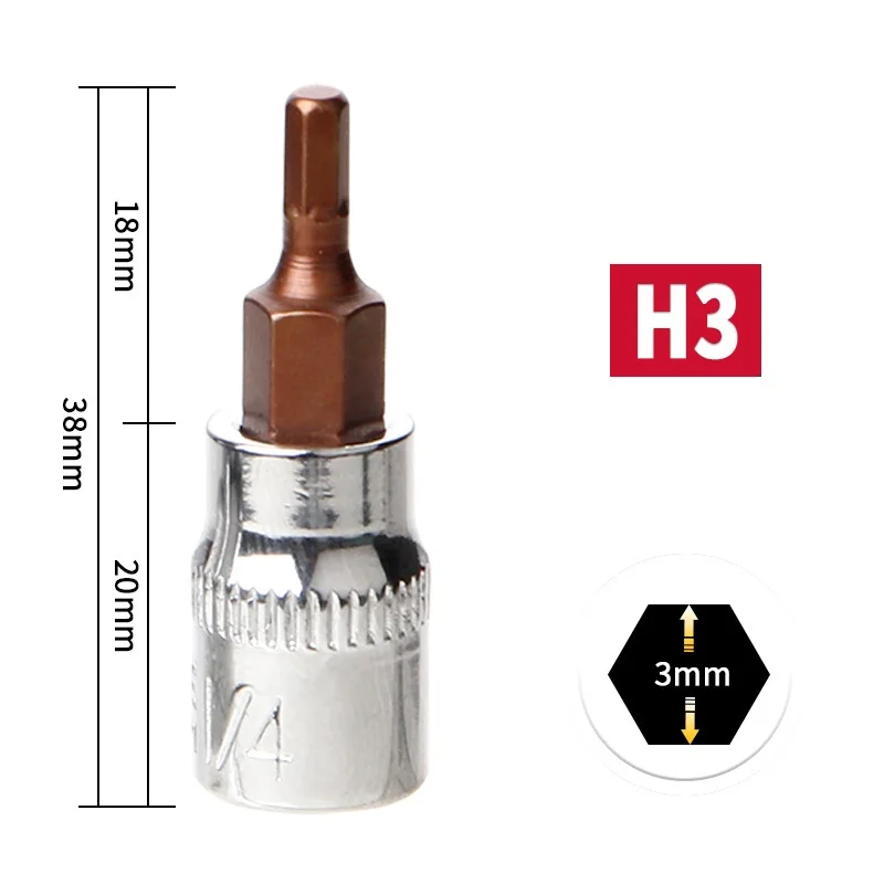 

Part Bit Socket Hex 6.35mm / 1/4" Vanadium Chrome Silver Steel Drive H3 H4 H6 H8 Hand Head Inner Screwdriver