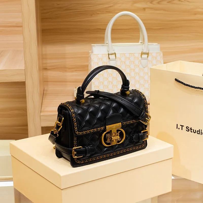 Women's handbag genuine diamond grid handbag women's 2024 new high-end designer crossbody shoulder small square bag