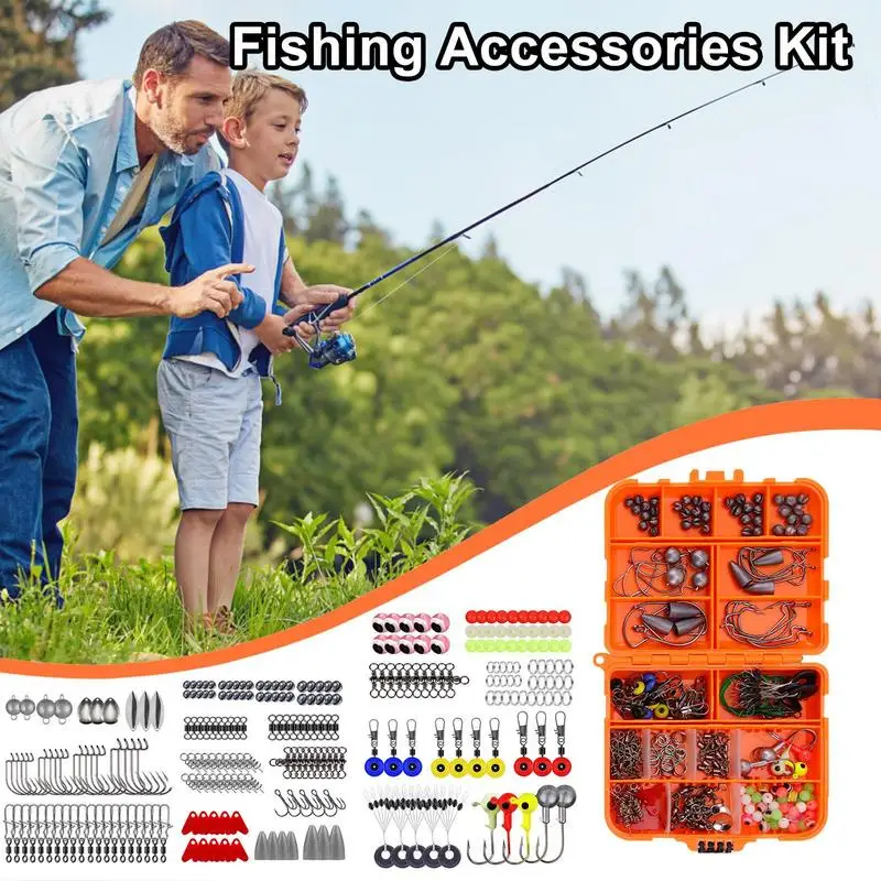  Fishing Accessories Kit Fishing Tackle Box with Tackle  Included, Fishing Hooks, Fishing Weights Sinkers, Fishing Swivels Snaps,  Beads, Fishing Gear Set Equipment for Bass Trout Fishing Gifts for Men 