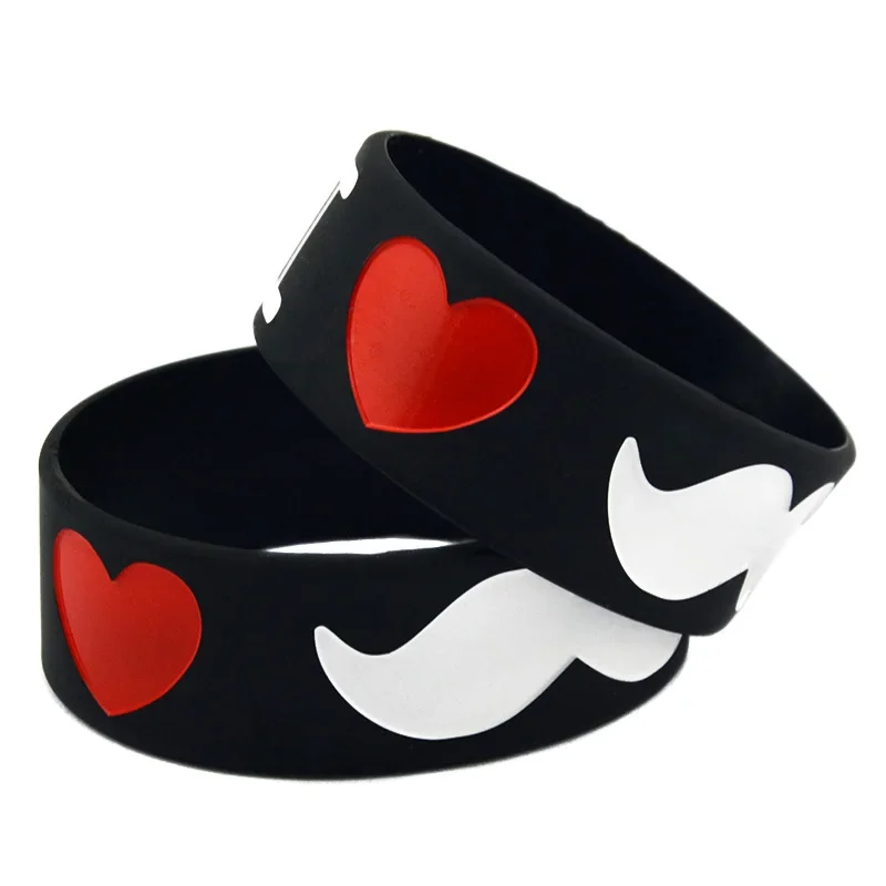 I Love Moustache Silicone Wristband 1 Inch Wide Mustache Bracelets 1 PC