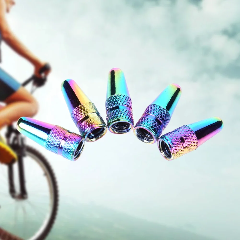 Bicycle Tire Valve Cap Bicycle Valve Cap Valve Caps Rainbow Color Bicycle Tire Valve Cap Aluminum High Pressure Caps For Presta Valves Bike Tyre Hat MTB Accessories 2/5/10/20pcs