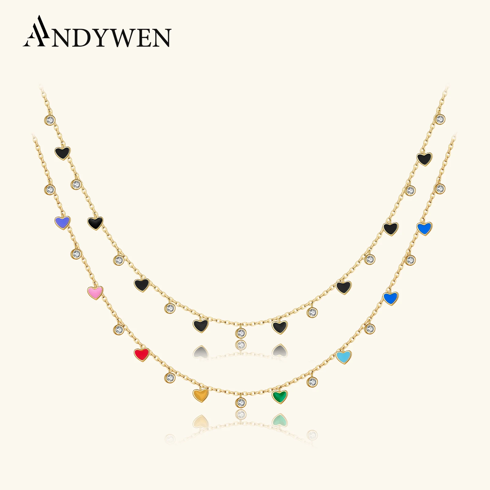 ANDYWEN 925 argent Sterling or bohême CZ arc-en-ciel coeur breloque collier ras du cou 2023 printemps noël bijoux pour les femmes fête 1 ANDYWEN 925 argent Sterling or bohême CZ arc-en-ciel coeur breloque collier ras du cou 2023 printemps noël bijoux pour les femmes fête 1