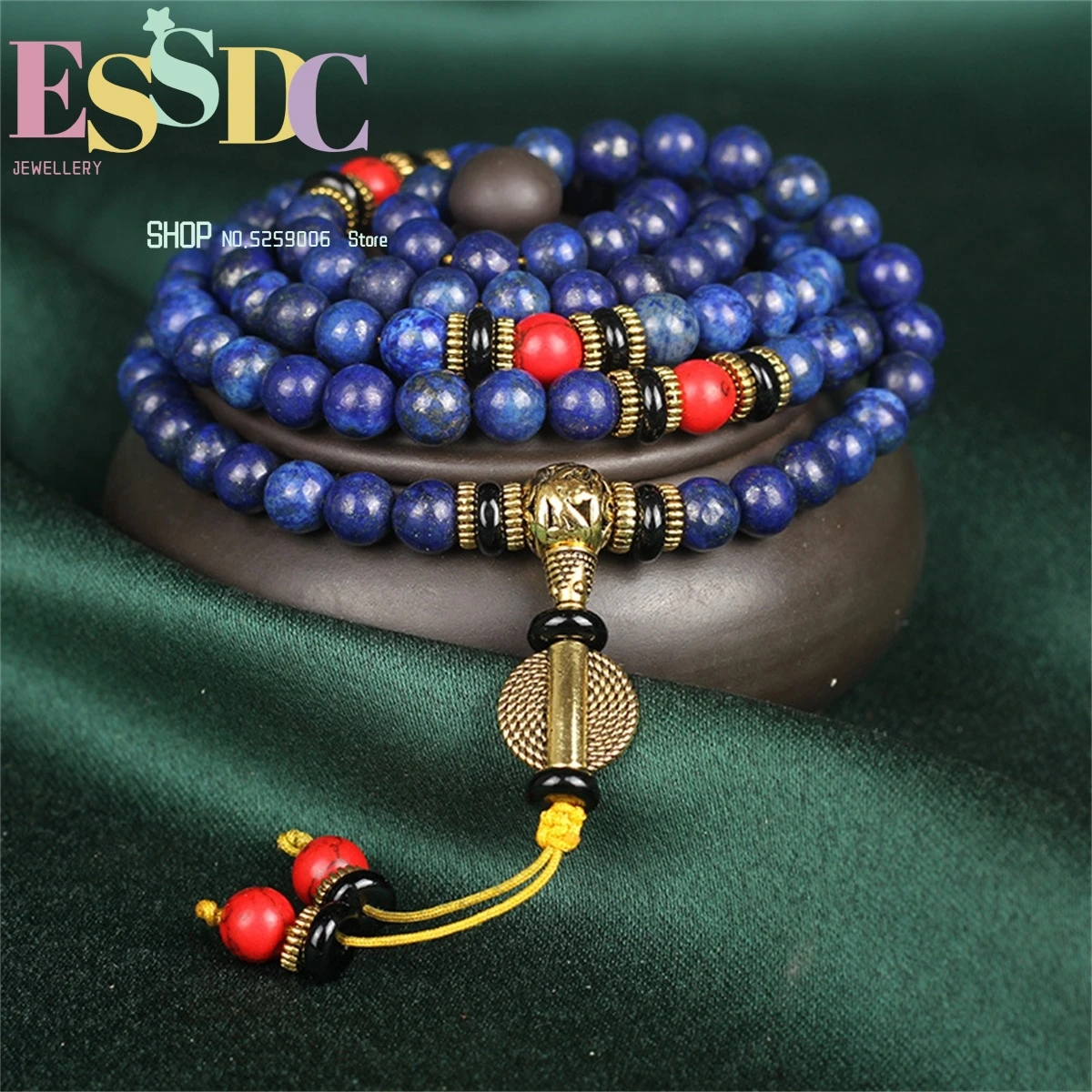 

Elegant 5a Emperor Lapis Lazuli Stone Bracelet 108 Buddhist Prayer Mala Hand Beaded Men Women Healing Energy Male Natural Gift
