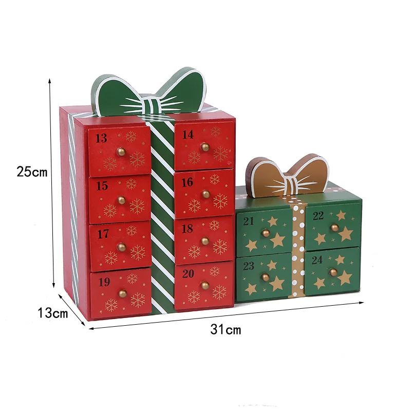 

Christmas Countdown Calendar Ornaments Wooden Creative Decorations Bow Drawer Storage Gift Box Desk Drawer Organizer