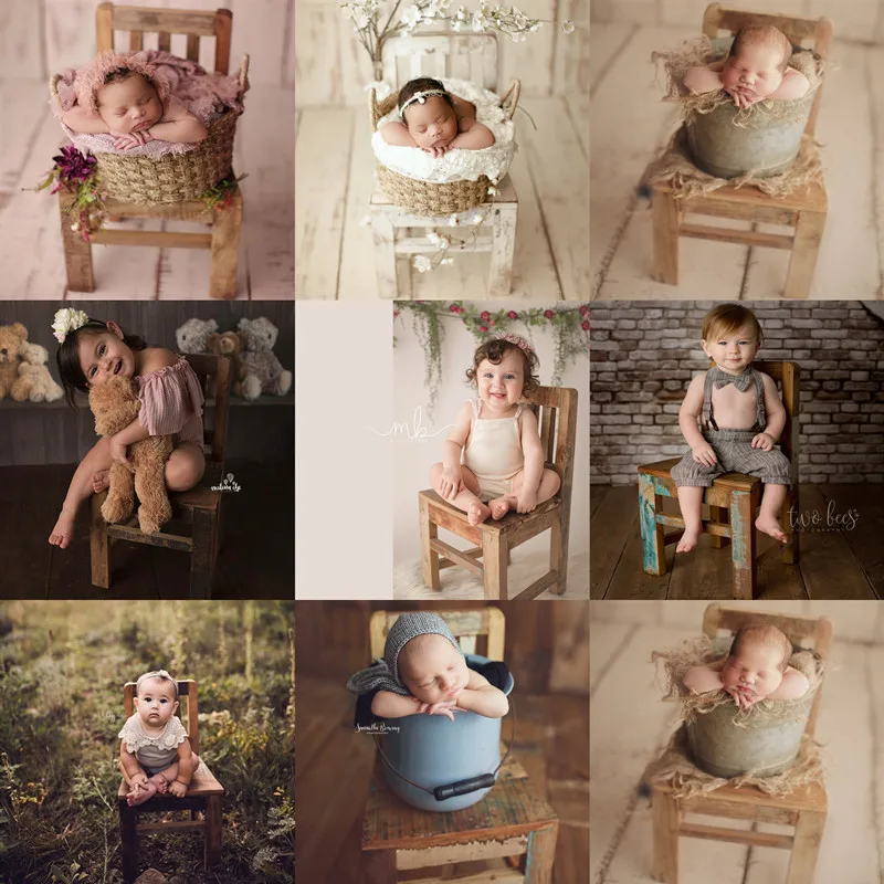 Dvotinst Newborn Baby Photography Props Posing Mini Retro Chair Wood Vintage Fotografia Accessories Studio Shooting Photo Props