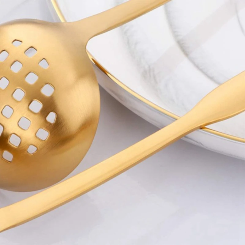 Gold Soup Ladle Colander Set, Long Handle Stainless Steel Kitchenware Cookware Serving Spoon, For Cooking Utensil(2 PCS)