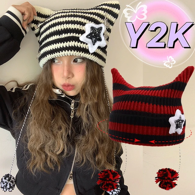 00s archive stripe knit beanie y2k