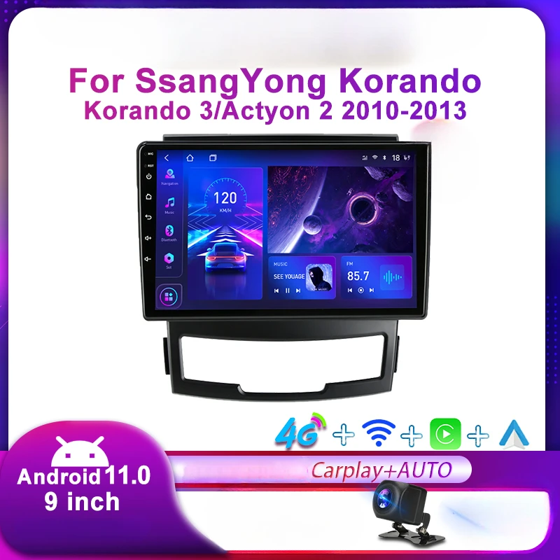 

Автомагнитола для SsangYong Korando 3 Actyon 2 2010 - 2013 с навигацией GPS Carplay 2Din 4G Android 10, мультимедийный видеоплеер