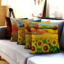 

Fuwatacchi Summer Sunflower Field Sunny Beauty Pillowcases Linen High Quality Cushion Cover Support Distributors Fast Delivery