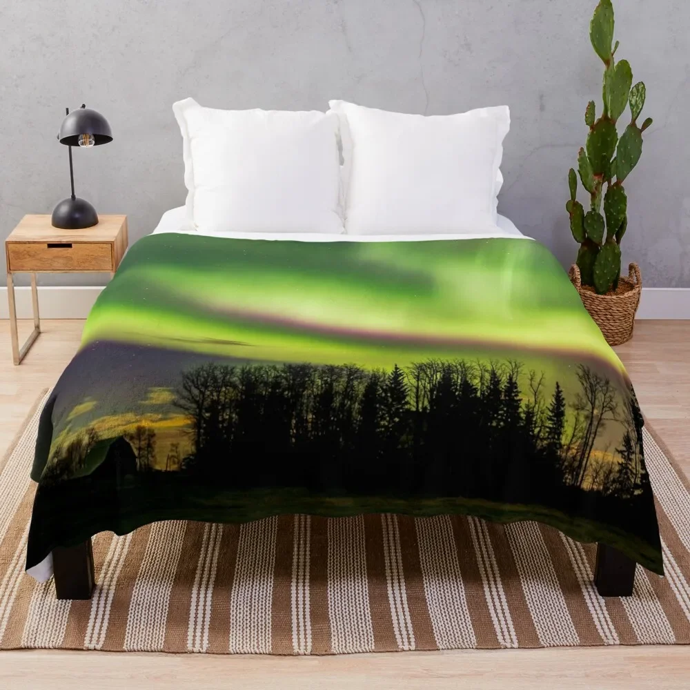 

Aurora dances over Grandmas Barn Throw Blanket Furry Heavy Blankets