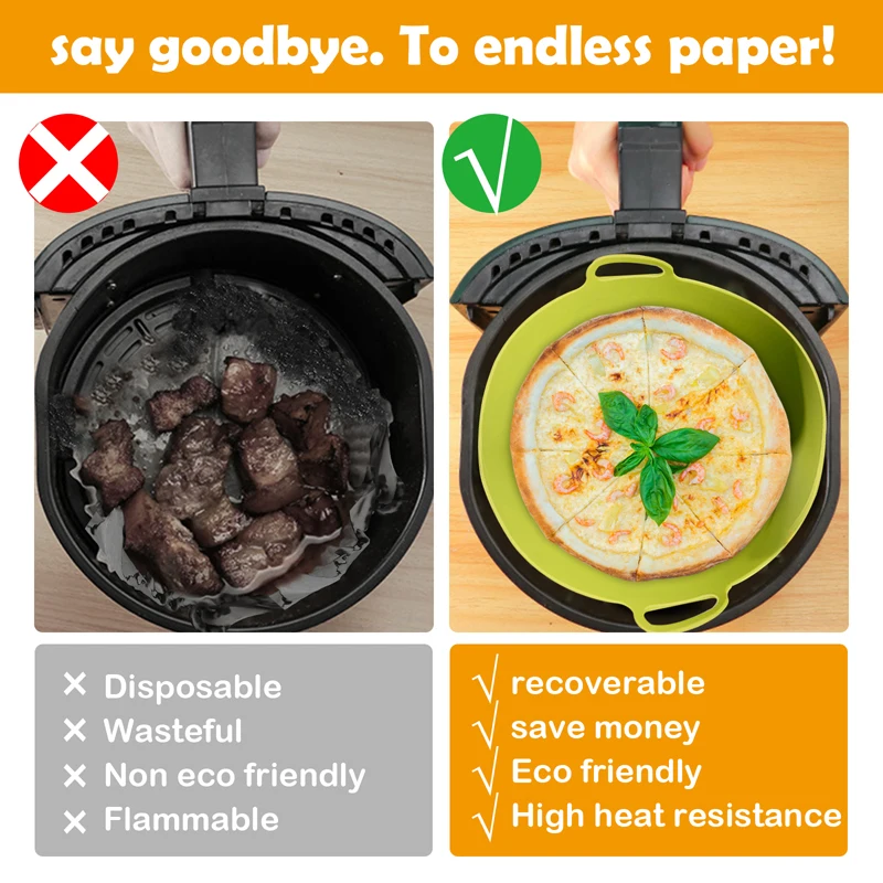 Air Fryer Silicone Basket Round Silicone Tray Pizza Plate Grill Pan Mat Accessories Easy Clean Liner For Air Fryer New air fryer liners,air fryer baking tray,air fryer accessories,air fryer mold,air fryer silicone tray,air fryer basket,pizza pan,silicone baking mat,baking pan tray,baking pan