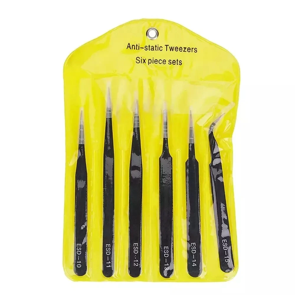 Antistatic Stainless Steel Tweezers 6 PCS Precision Maintenance Industrial Repair Curved Tool Home Work Model Making Bar Tool anti static esd stainless steel tweezers maintenance tool 6pcs pinzas industrial precision curved straight tweezers repair tools