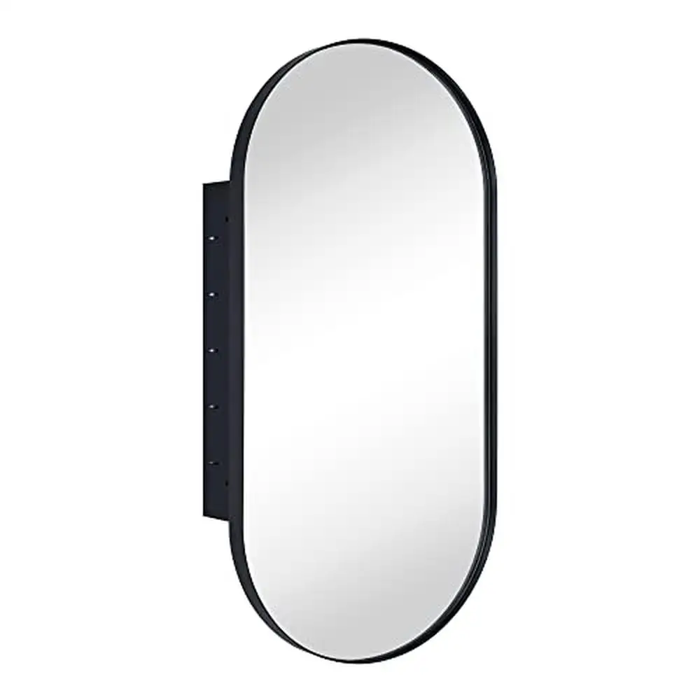 Oval Stainless Steel Recessed Medicine Cabinet with Adjustable Glass Shelves Wall Mount Organizer 4