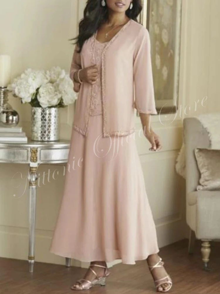 

Two Piece Elegant Mother of the Bride Dress with Jacket Ankle-Length A-Line Chiffon Formal Occasion Wedding Guest Party 2023 New