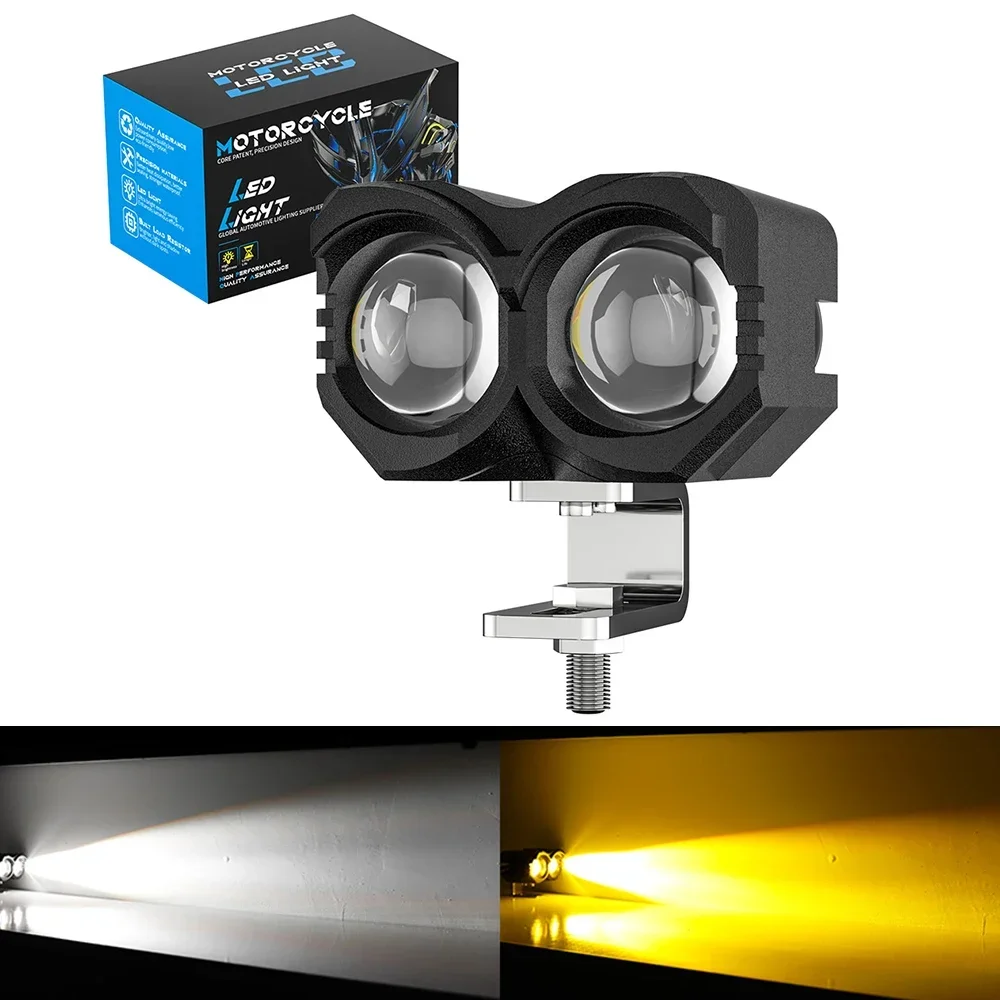 

1 Universal Motorcycle LED Headlight Projector Lens Dual Color ATV Scooter Driving for Cafe Racer Light Auxiliary Spotlight Lamp