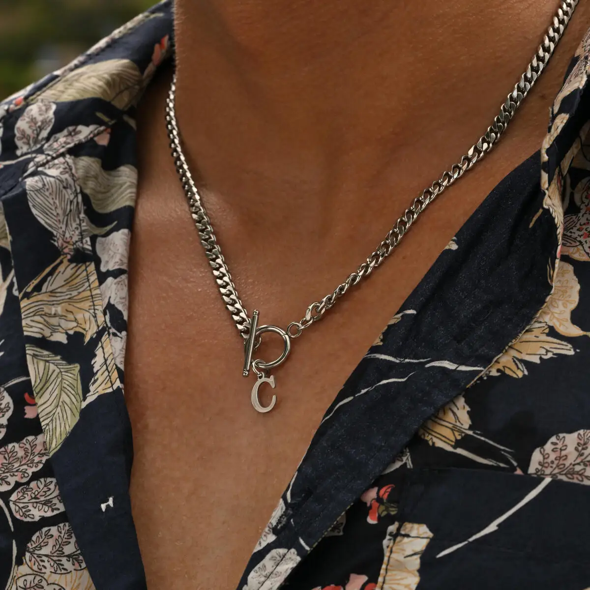 A-Z 26 Letter Cuban Chain Necklace for Men Boys,50CM Stainless Steel Chain Link Collars,Alphabet Jewelry Gift