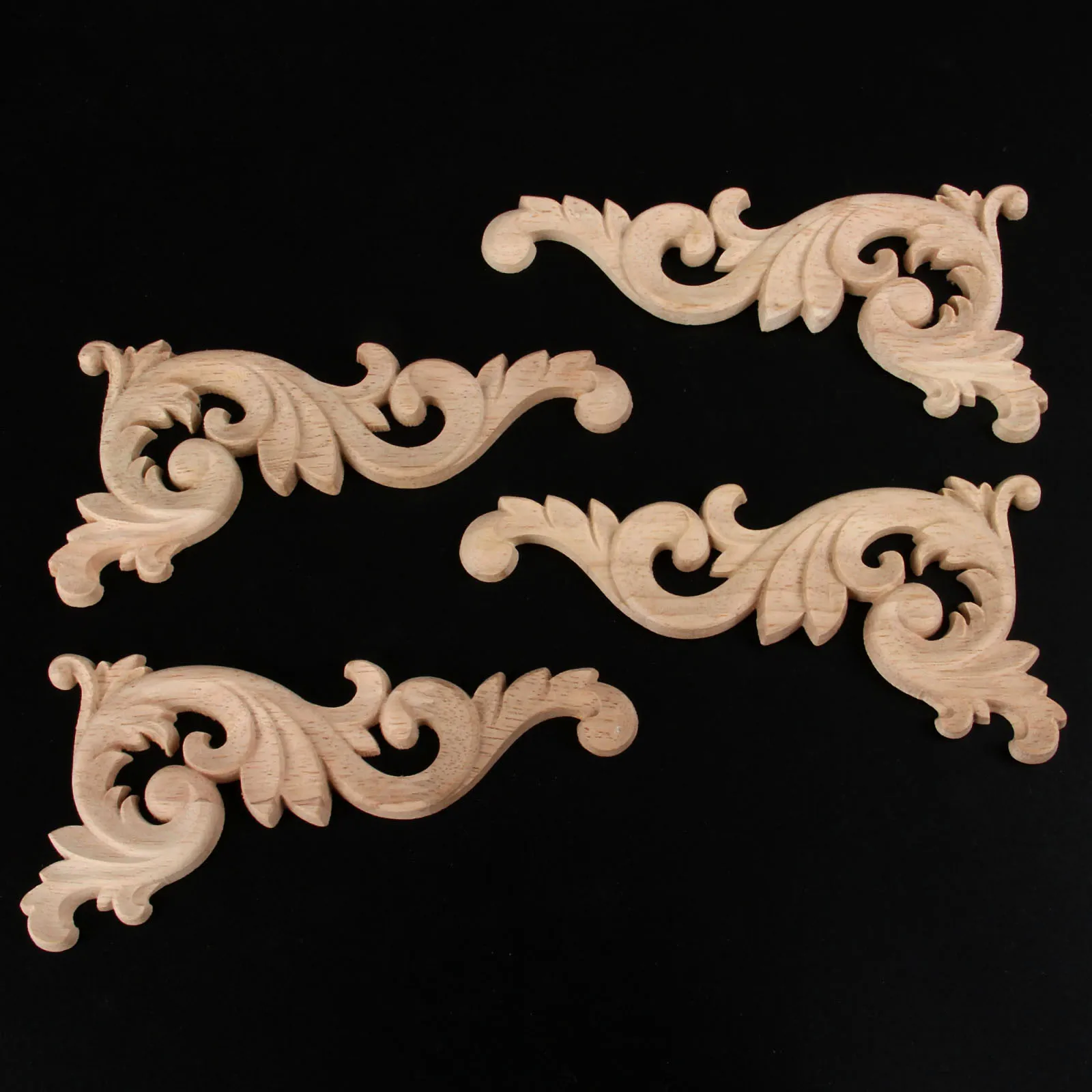 4pcs Woodcarving Decal Corner Applique Frame Door Wall Furniture Decor Figurines Flower Branch 15*8cm