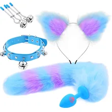  Fox Tail Butt Plug Role Play Flirting Fetish Erotic Lolita Cosplay Anime Hair Cat Ears Tail Furry Belt In Ass Sex Toy For Women 