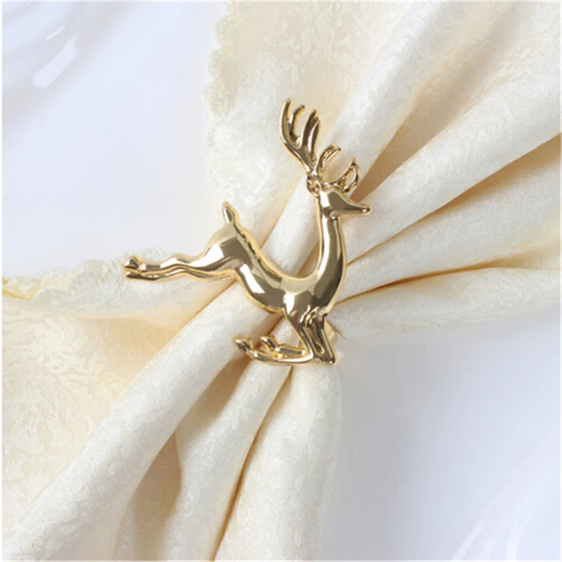 

2 Colors Creative Christmas Deer Shape Napkin Alloy Napkin Buckle Wedding Party Napkin Ring Napkin Holder Desktop Decoration