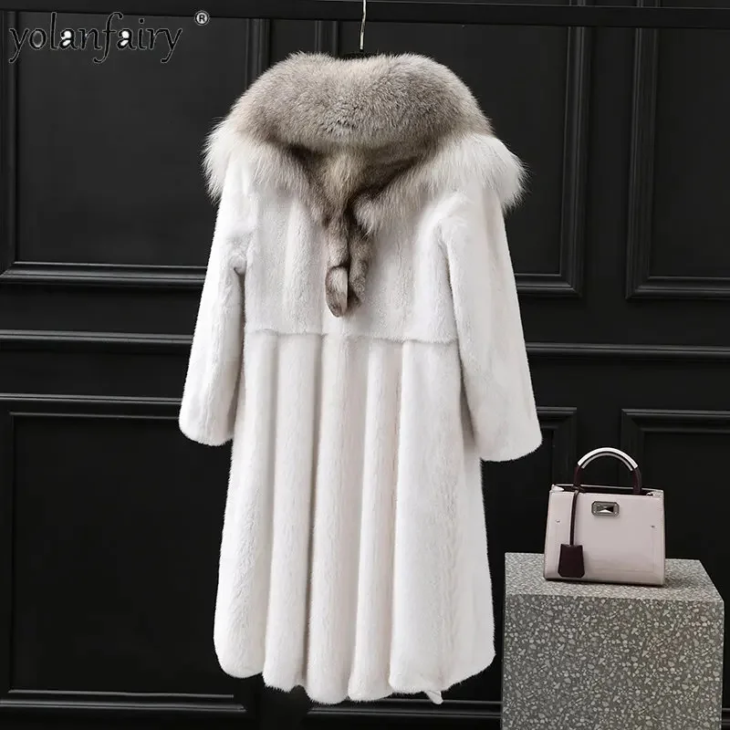 

Natural Mink Fur Coat for Women High End Luxury Whole Mdidi Long Coats Femme Fox Collar Winter Jackets Jaqueta Feminina