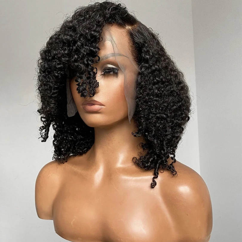 Curly Transparent Full Lace Wigs Human Hair Pre Plucked Hairline with Baby Hair 200 Density Brazilian Sassy Curl Wigs for Women