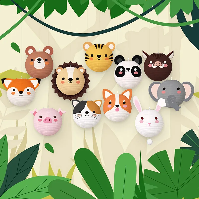 Animal Lantern Foldable Birthday Paper Ball Lantern Hanging Forest Animal Theme Children's Party Decoration paper lantern,led lantern,tissue paper decorations