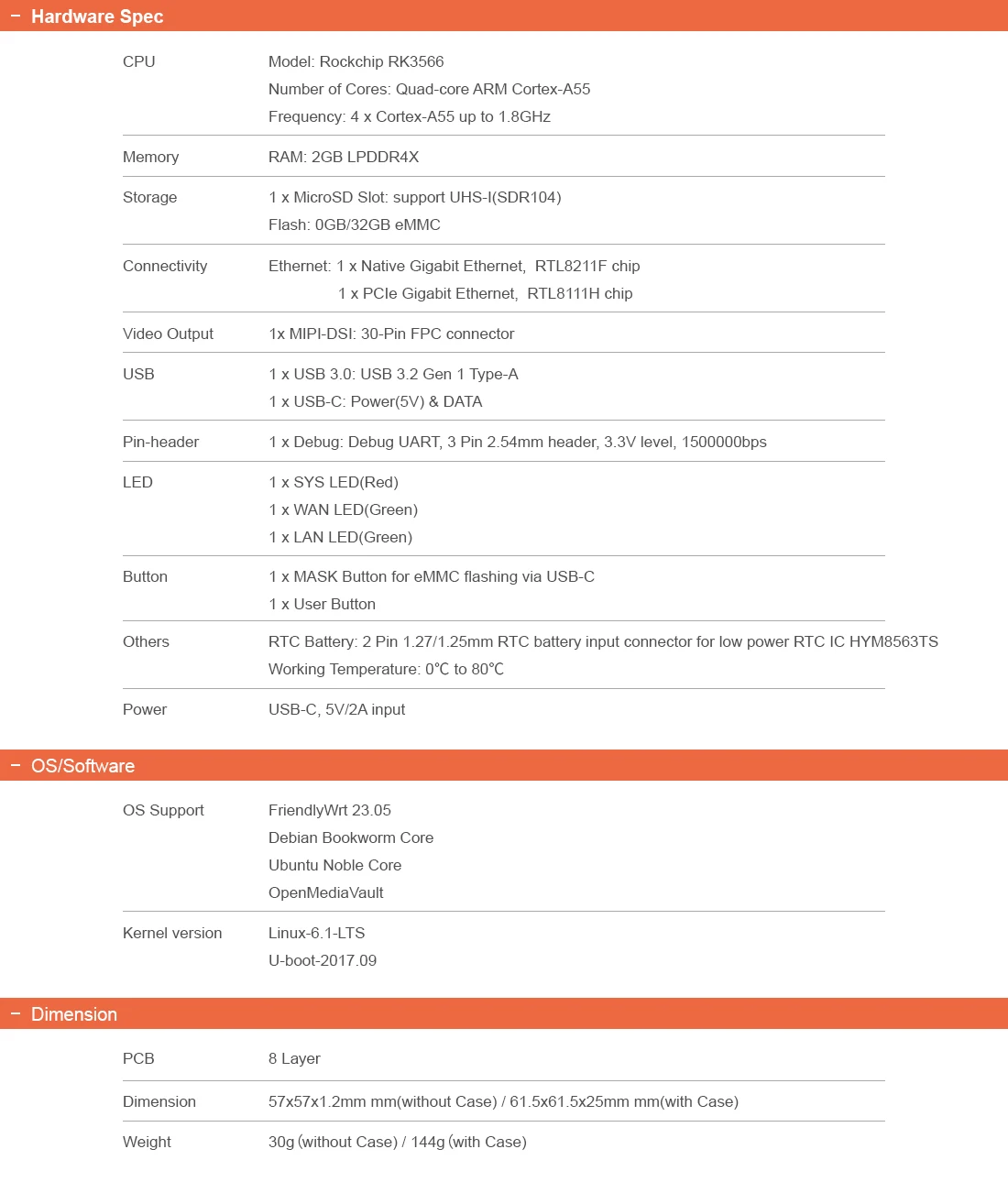 NanoPi R3S LTS & Combo 2GB LPDDR4X RAM & 0GB/32GB eMMc, RK3566, Quad Cortex-A55, Duoble GMB LAN, Rockchip OpenWRT, U-boot, Ubuntu-Core single board computer