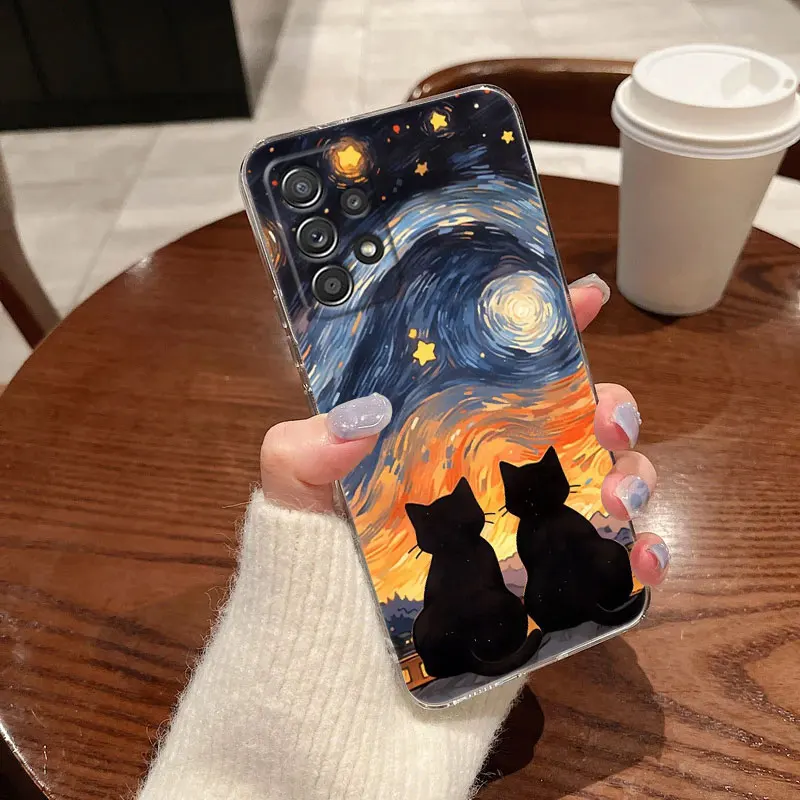 Cat Van Gogh Starry Sky Clear Phone Cover