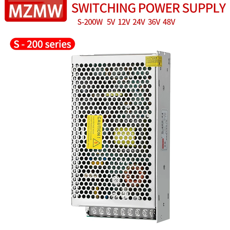 

MZMW S-200 Switching Power Supply 200W 5V 12V 15V 24V 36V 48v AC/DC Single Output Transformer Power Adapter S-200-24 S-200-12