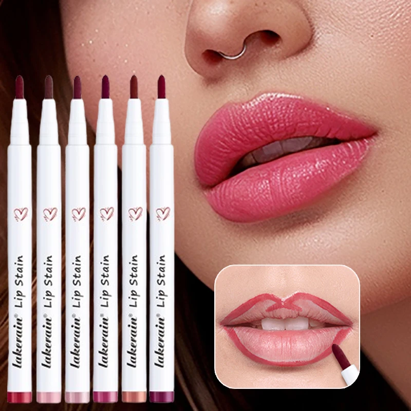 Liquid Lip Stain Pen Long lasting Lip Liner Waterproof Matte Pink Red Contour Tint Lipstick Moisturising Makeup Non-stick Cup 2