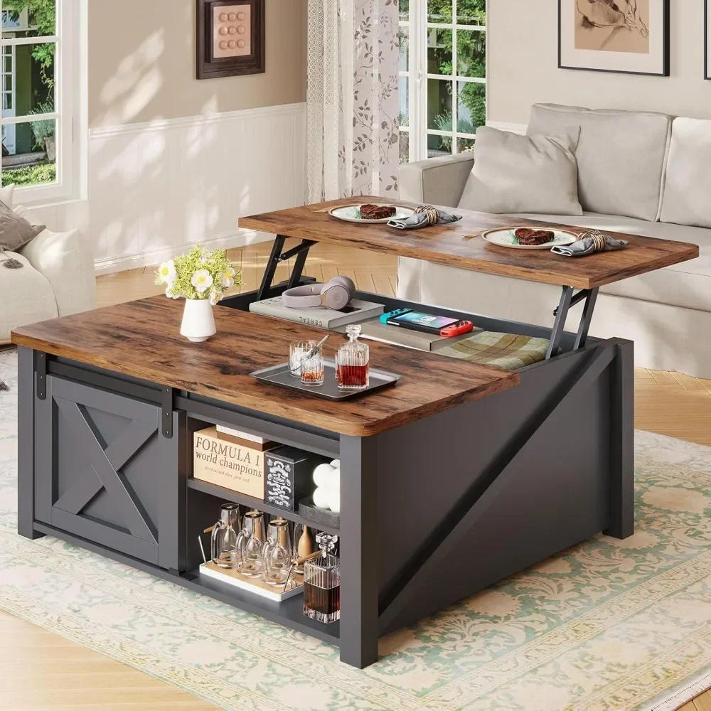 31.5" Lift Top Coffee Table with Storage, Square Coffee Table for Living Room, Farmhouse with Large Hidden