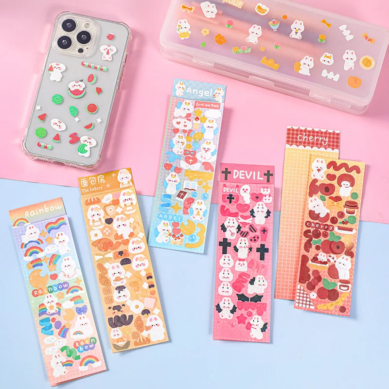 Kawaii Glittering Puppy Rabbit Bear Cat 3D Stickers Scrapbooking Diy  Journal Cute Sticker Sheet Stationery Decor Aesthetic Gift