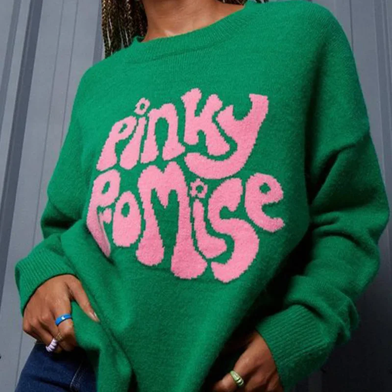 

Letter Pattern Knit Sweater Spring Autumn Sweater for Women O-neck Pullover Long Sleeve Sweaters Short Coat Female Casual Tops
