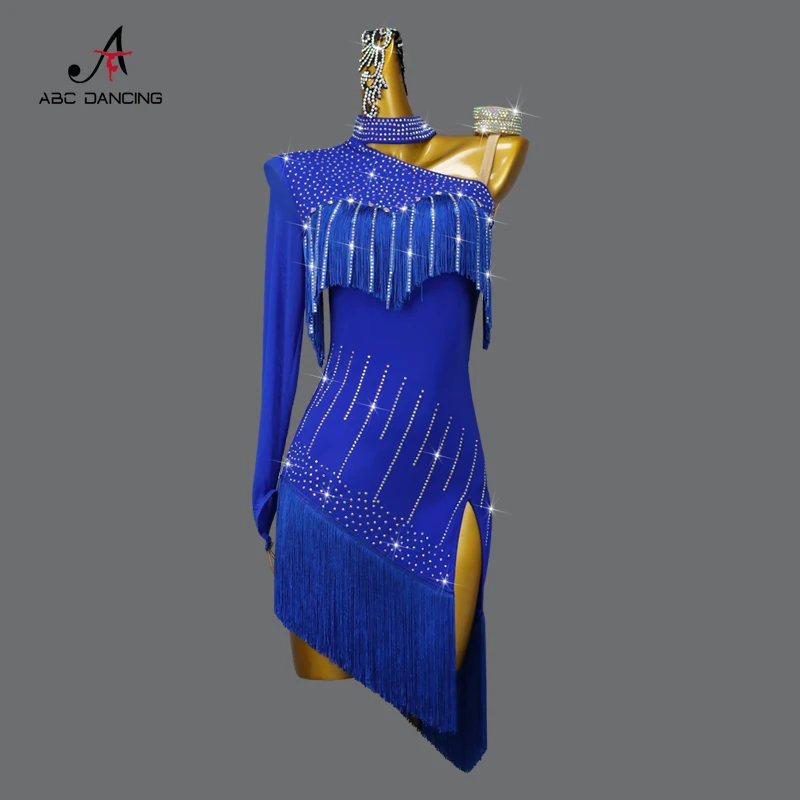 New Blue Latin Dance Clothes Competition Prom Costume Stage Wear