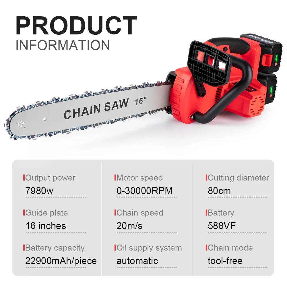 ONEVAN 16Inch Brushless Electric Chainsaw 7980W Cordless Portable Battery Saw Gardening Power Tools For Makita 18V Battery