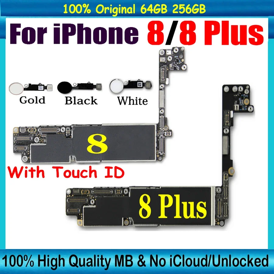 Free icloud For iPhone 8 & 8 Plus Motherboard With Touch ID Clean iCloud Unlocked For iPhone Plus 256gb/64g Main Logic Board iphone motherboard mobile motherboard cell phone parts