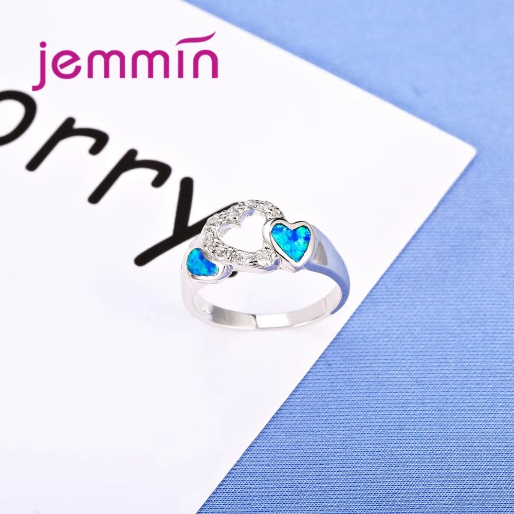 Trendy Heart Blue Opal Ring for Women Femme Promise Ring High-End 925 Sterling Silver Jewelry Fashion Jewelry Gift 3