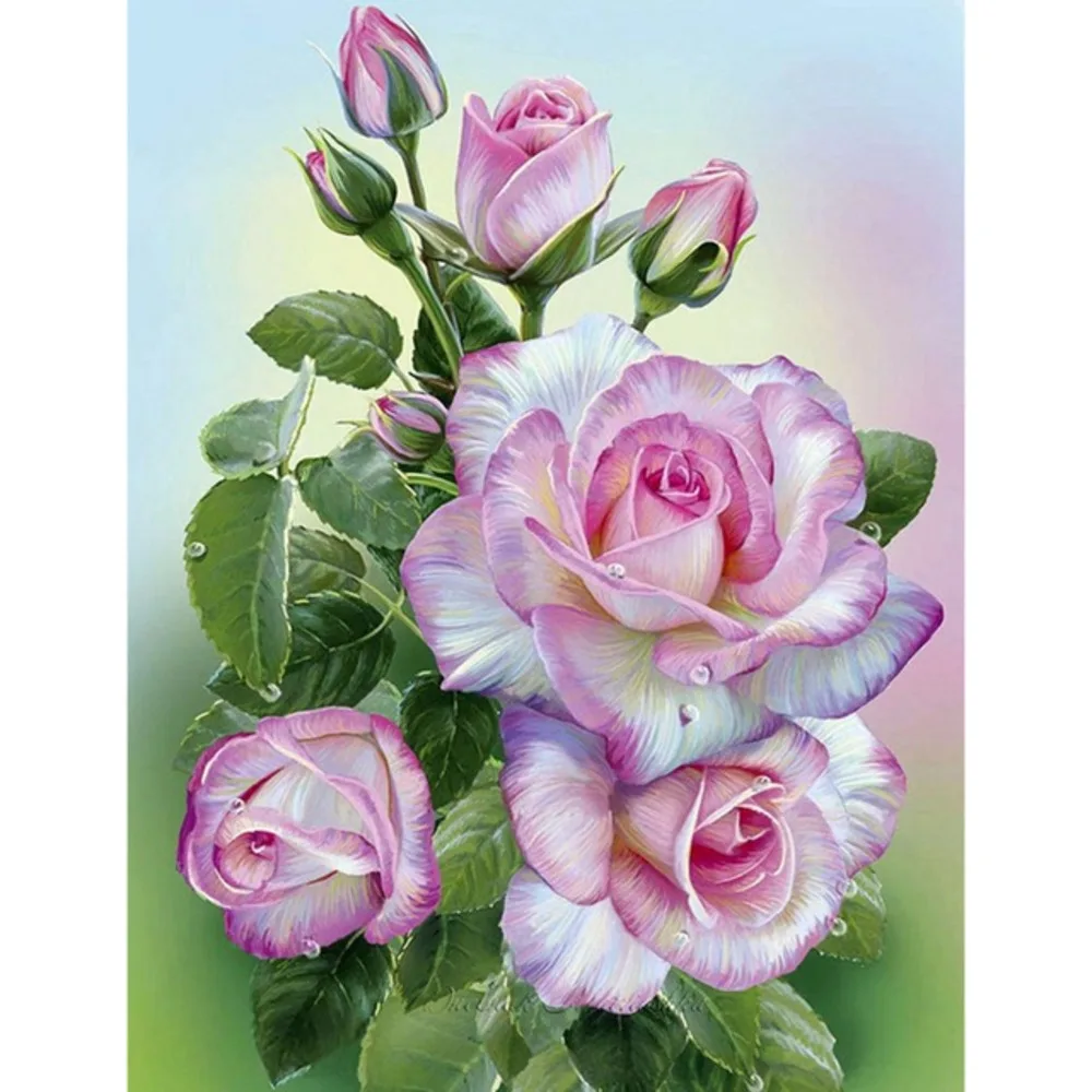 Flower Rose Cross Stitch Kit 11CT Needlework Craft Printed Canvas Cotton Thread