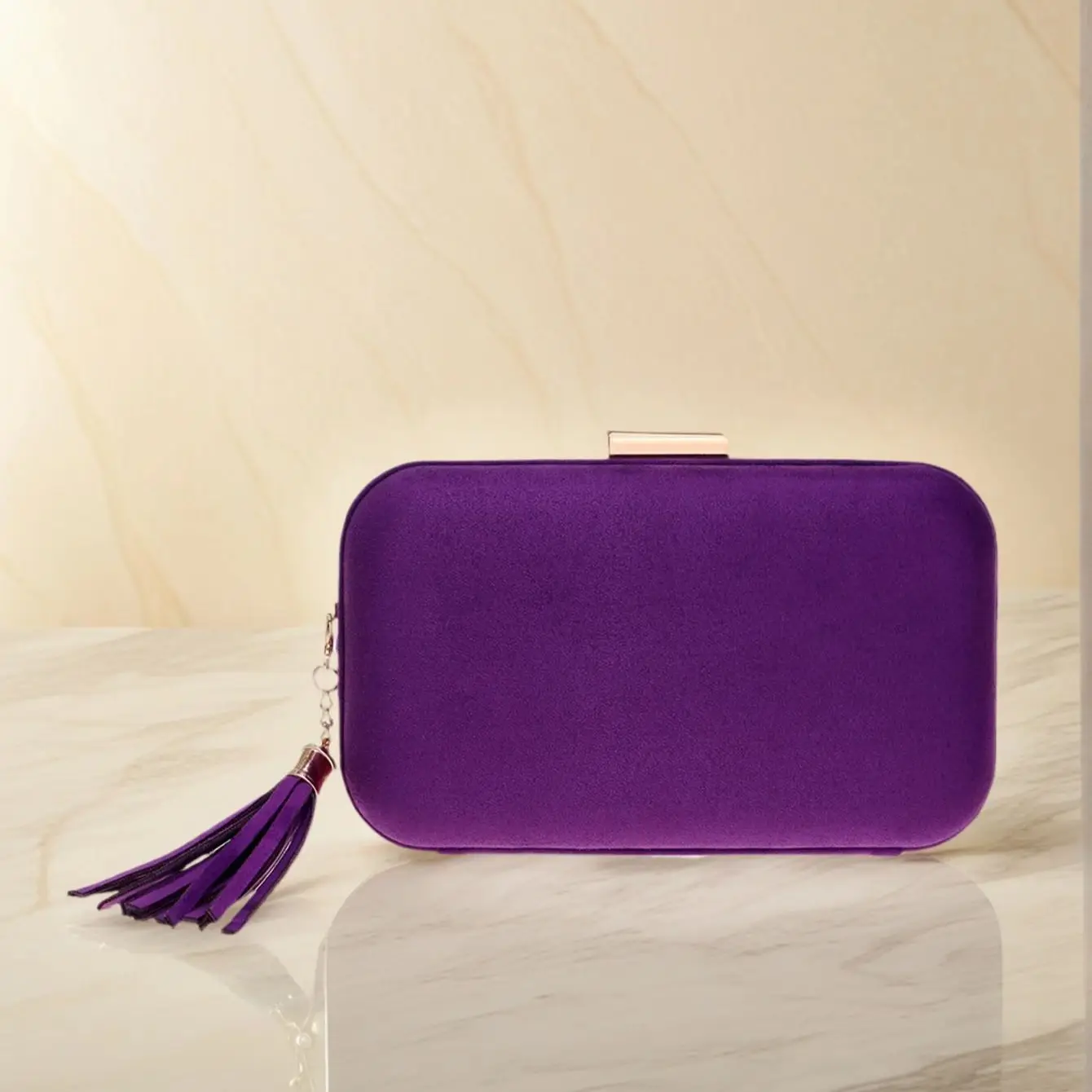Purple Velvet Evening Handbags with Shoulder Chain for Women
