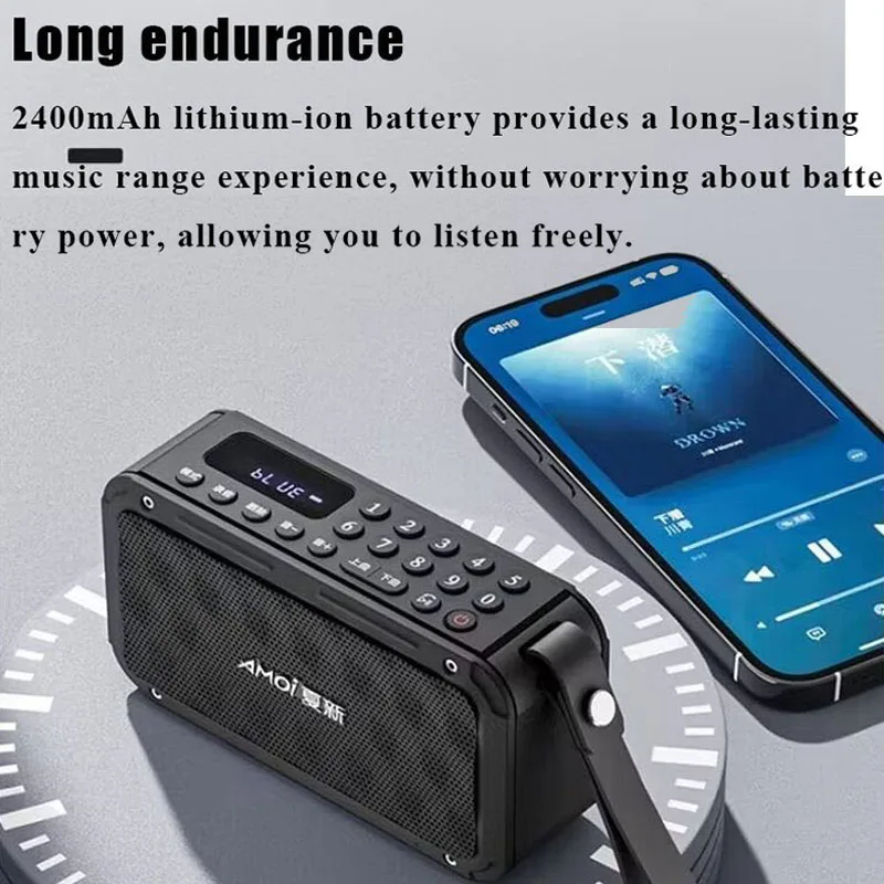 Portable Rechargeable FM Radio Outdoor Heavy Bass TWS Bluetooth Speaker Handsfree Music Player Support Recording TF USB AUX Play