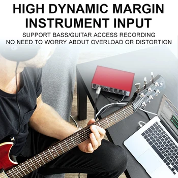 MD22 Recording Sound Card 48V Phantom Power 24-bit/192 KHZ USB Audio Interface with Loopback Monitor for Guitar Recording 6