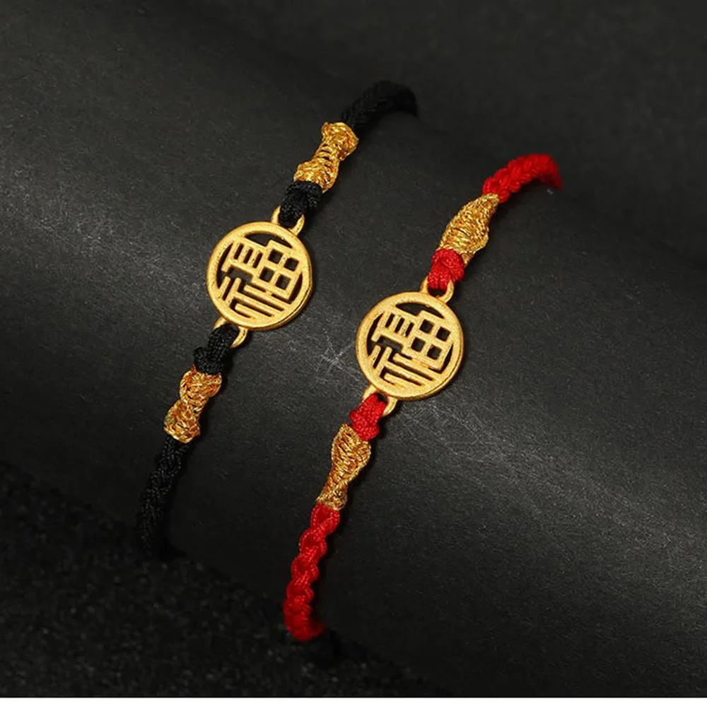 

1PCS Pure Real 24K Yellow Gold Bracelet For Women Lucky Blessing Card Bracelet Handmade Gift 16-19cmL