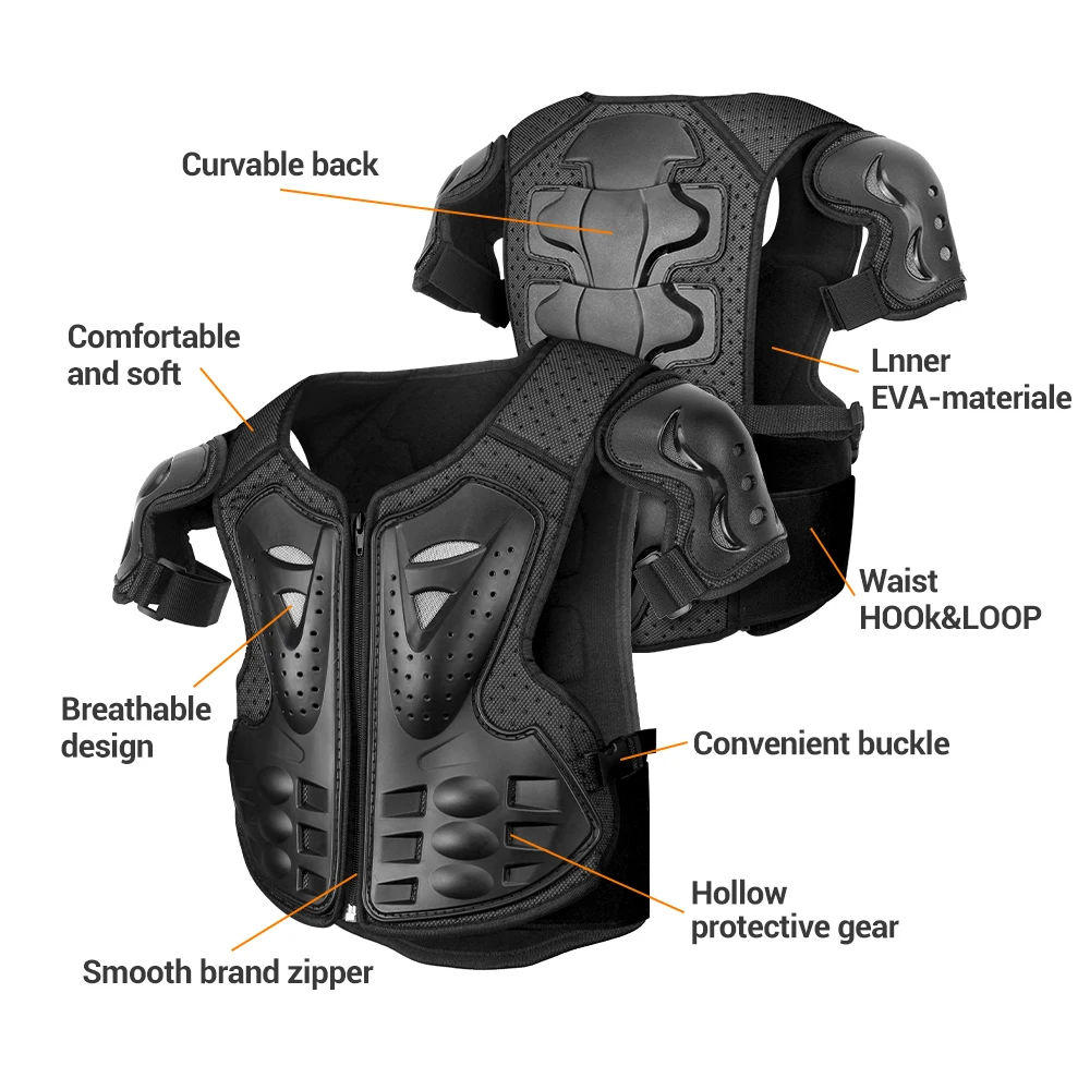 Kid's Motorcycle Armor Vest Protection Motocross Body Armor Jacket Protective Armors Riding Kneepads Moto Full Children