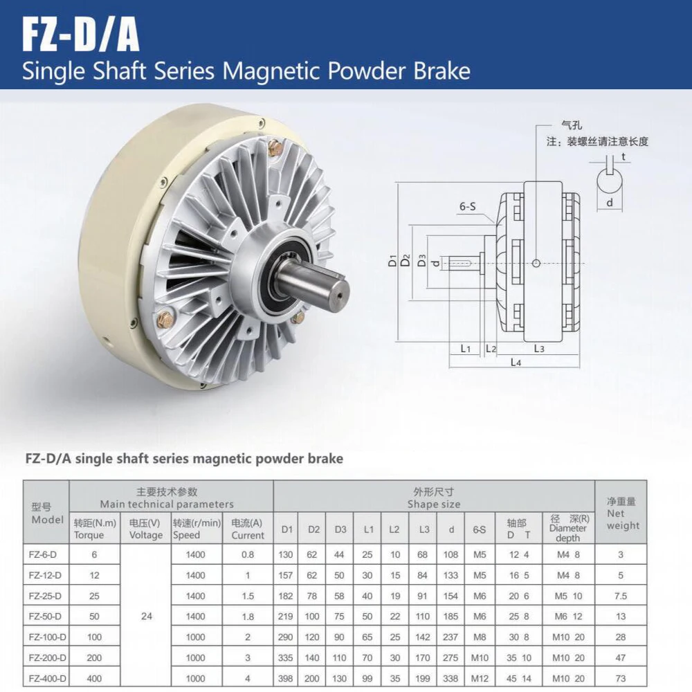 1000RPM Hollow Shaft Single Shaft Magnetic Powder Brake 24V 6-100Nm(0.6-10kg) Tension Controller Kit for Printing Dyeing Machine